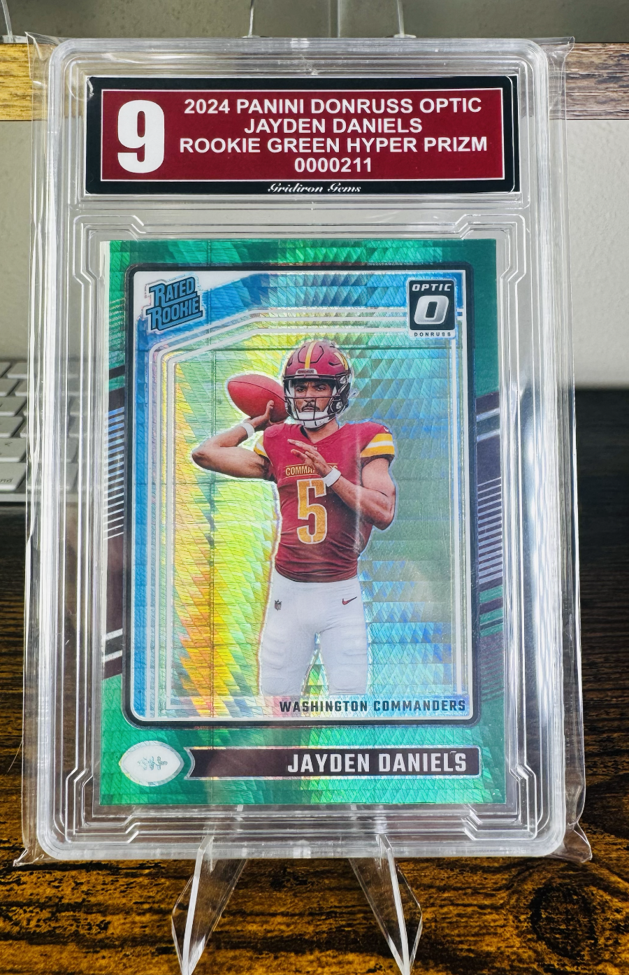 Jayden Daniels 2024 Panini Donruss Optic Rookie Green Hyper Prizm - Grade 9