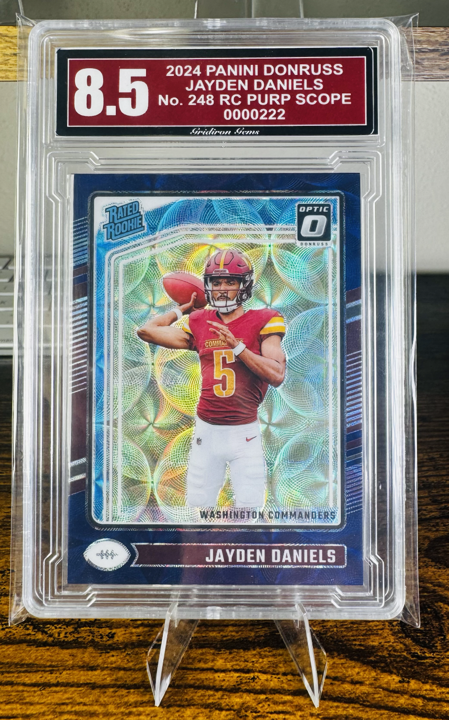 Jayden Daniels 2024 Panini Donruss Purp Scope RC - Grade 8.5
